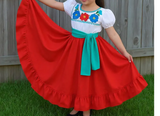 Folklorick Dance Skirt, Women and Girls, Falda folklorica Medio Vuelo, Tipica Falda Mexicana