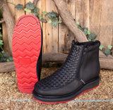 Men's Cowboy Boots Red  SOLE  Double Zipper Square Toe Half work Botines Vaqueros suela COLOR ROJA